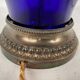 Risler et Carré. Grande lampe en verre bleu et monture argent, poinçon Minerve