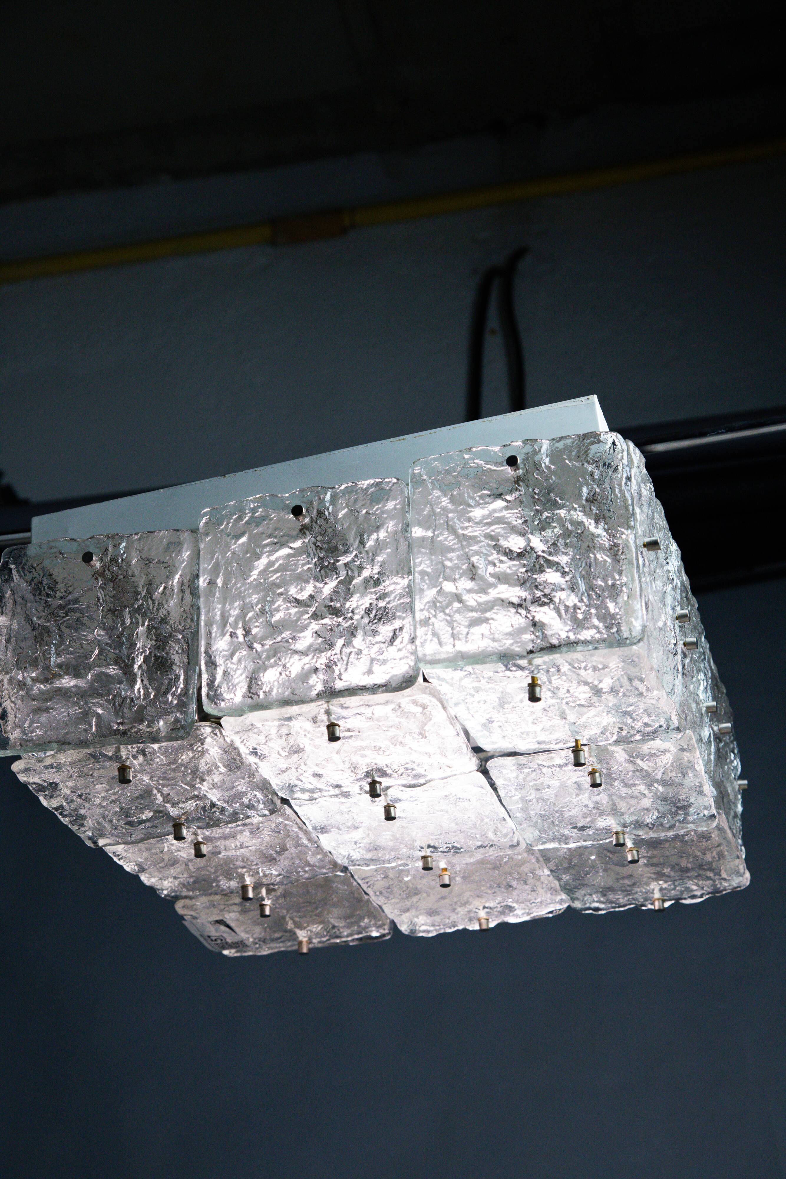 Large Vintage J.T. Kalmar Glass Flush Mount - 1960s Austrian Ceiling Light