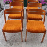 Series of 6 teak chairs 1970