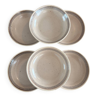 Lot de 6 Assiettes Creuses en Grès Signées Sarreguemines - Style Vintage Ru