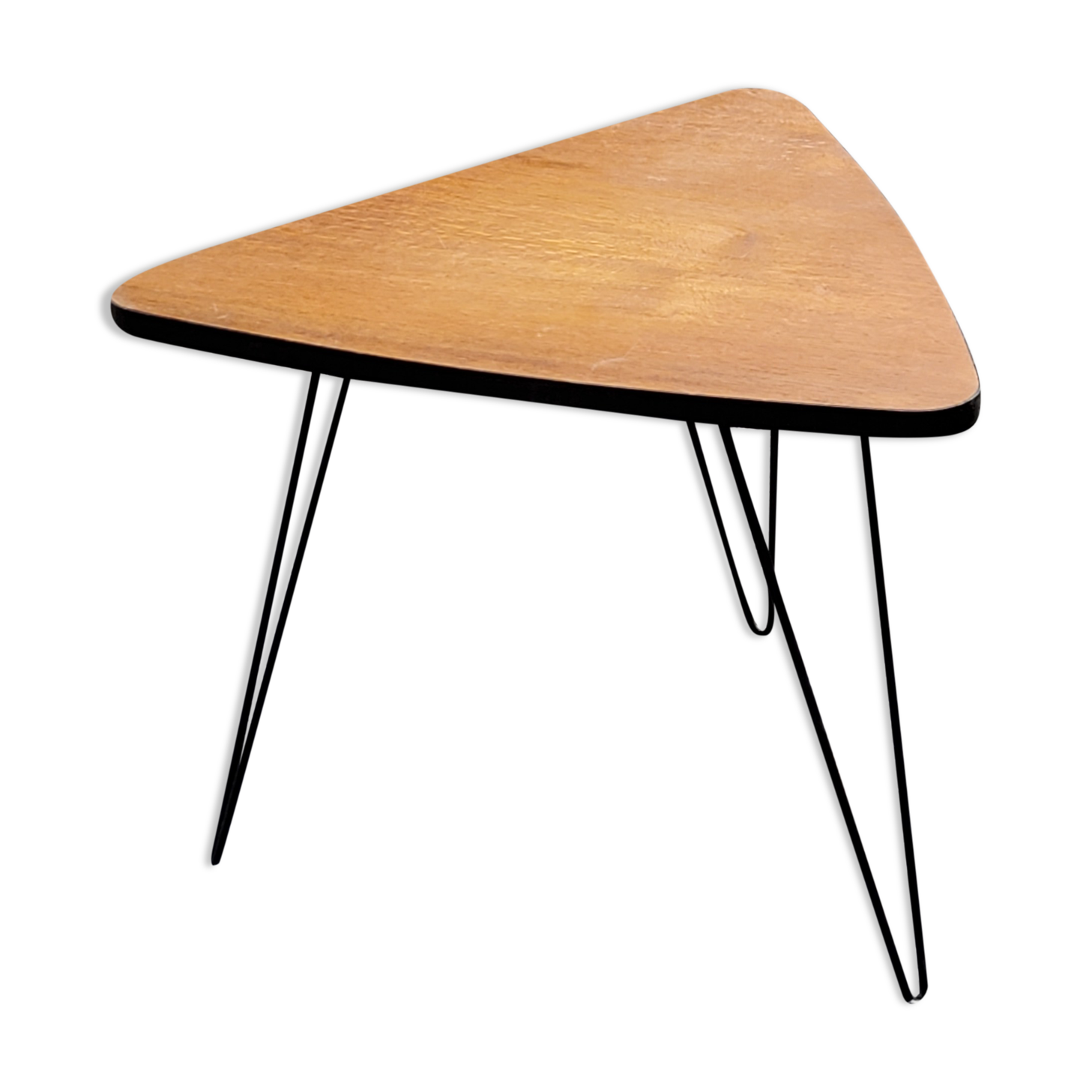 Triangle coffee table in golden blond oak base full iron of the 50s