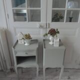 Bedside tables, end tables, beautiful invoices re-enchanted in verdigris waxed finish.