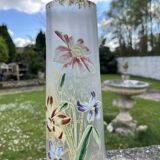 Cylindrical Art Nouveau vase with enamelled decoration of violets.