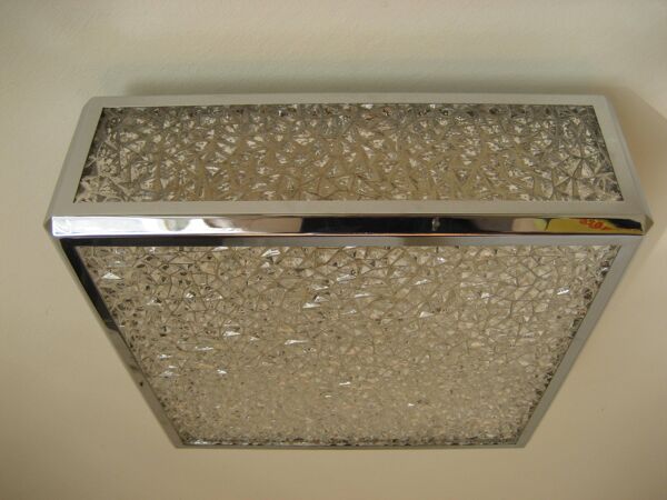 Vintage ceiling lamp with plastic sheets in chomed profiles 46x46 cm