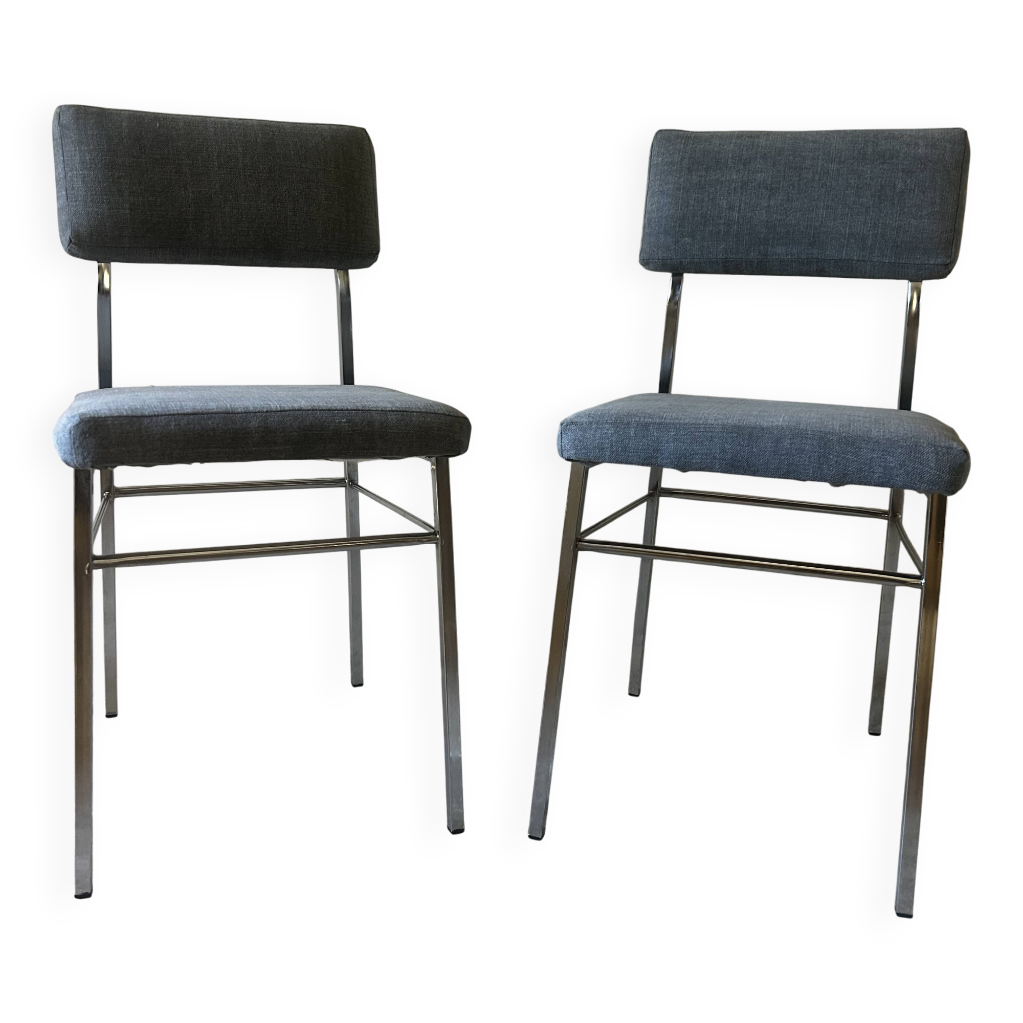 Pair of chrome and fabric chairs