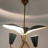 Vintage 3-light chandelier in gilded brass and metal from the 50s