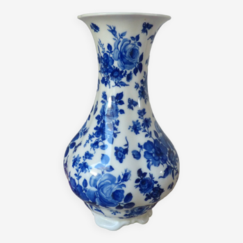 Antique Lindner porcelain vase decorated with cobalt blue roses