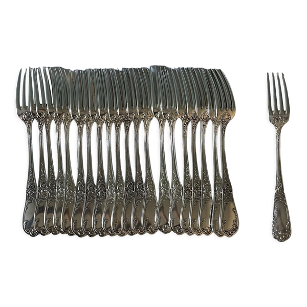 Série de 21 fourchettes de table anciennes en métal argenté