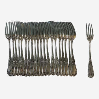Series of 21 antique silver metal table forks