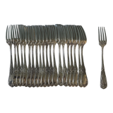 Series of 21 antique silver metal table forks