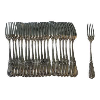 Series of 21 antique silver metal table forks