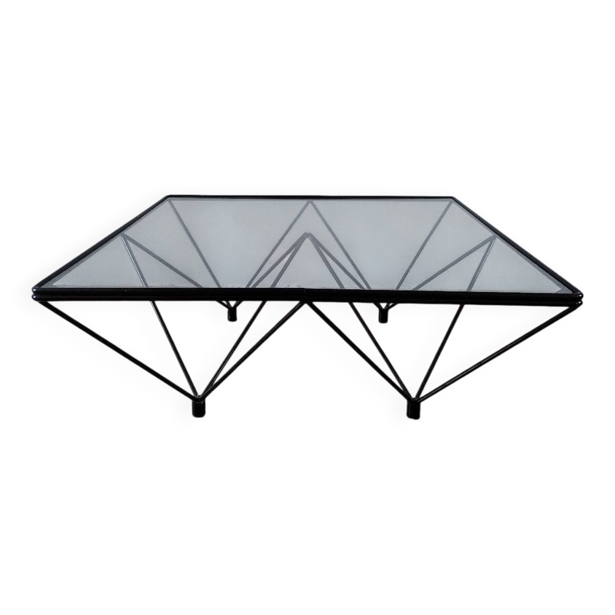 Glass coffee table with a metal frame.