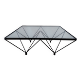 Glass coffee table with a metal frame.
