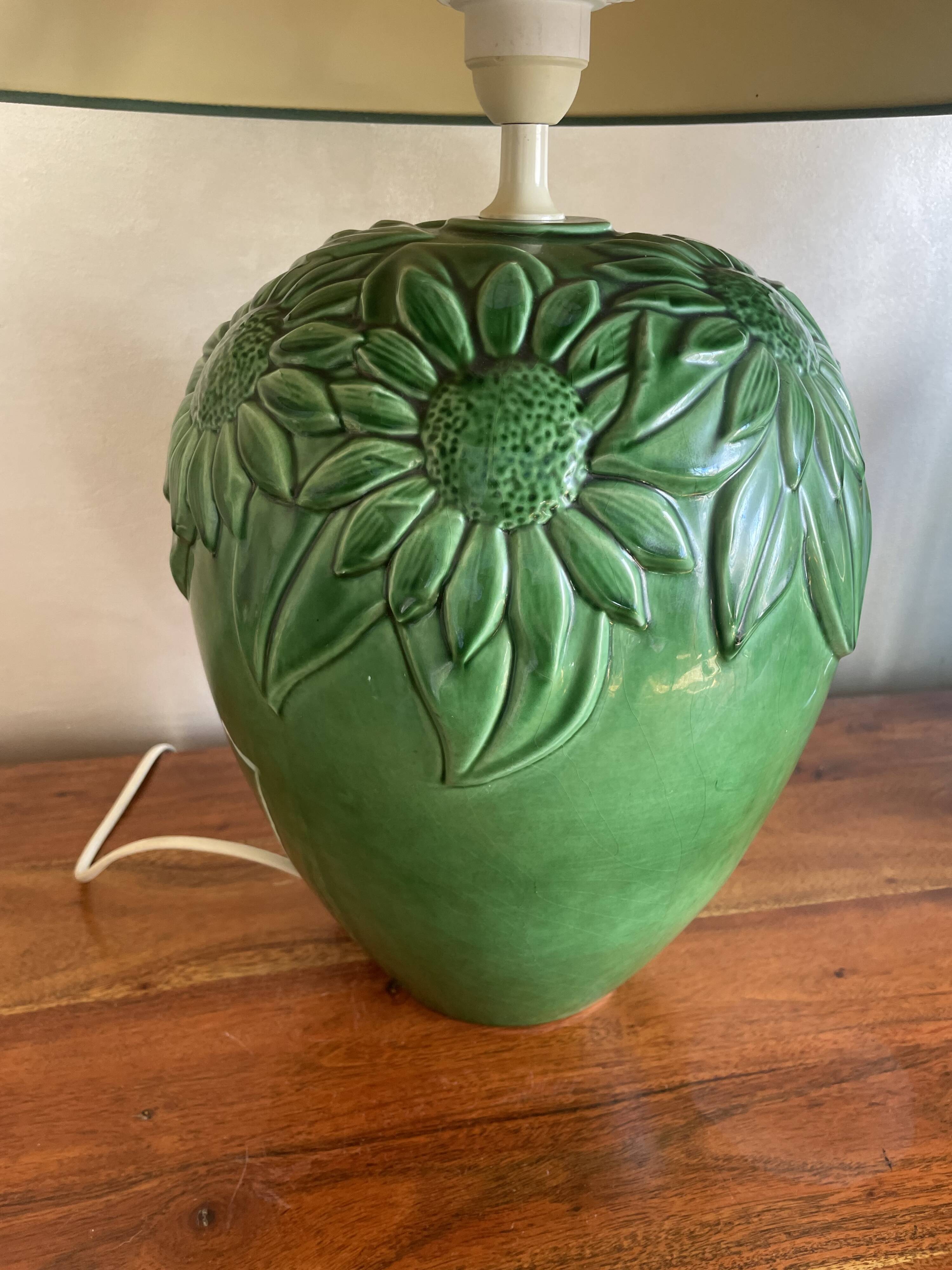 Lampe tournesol en céramique verte
