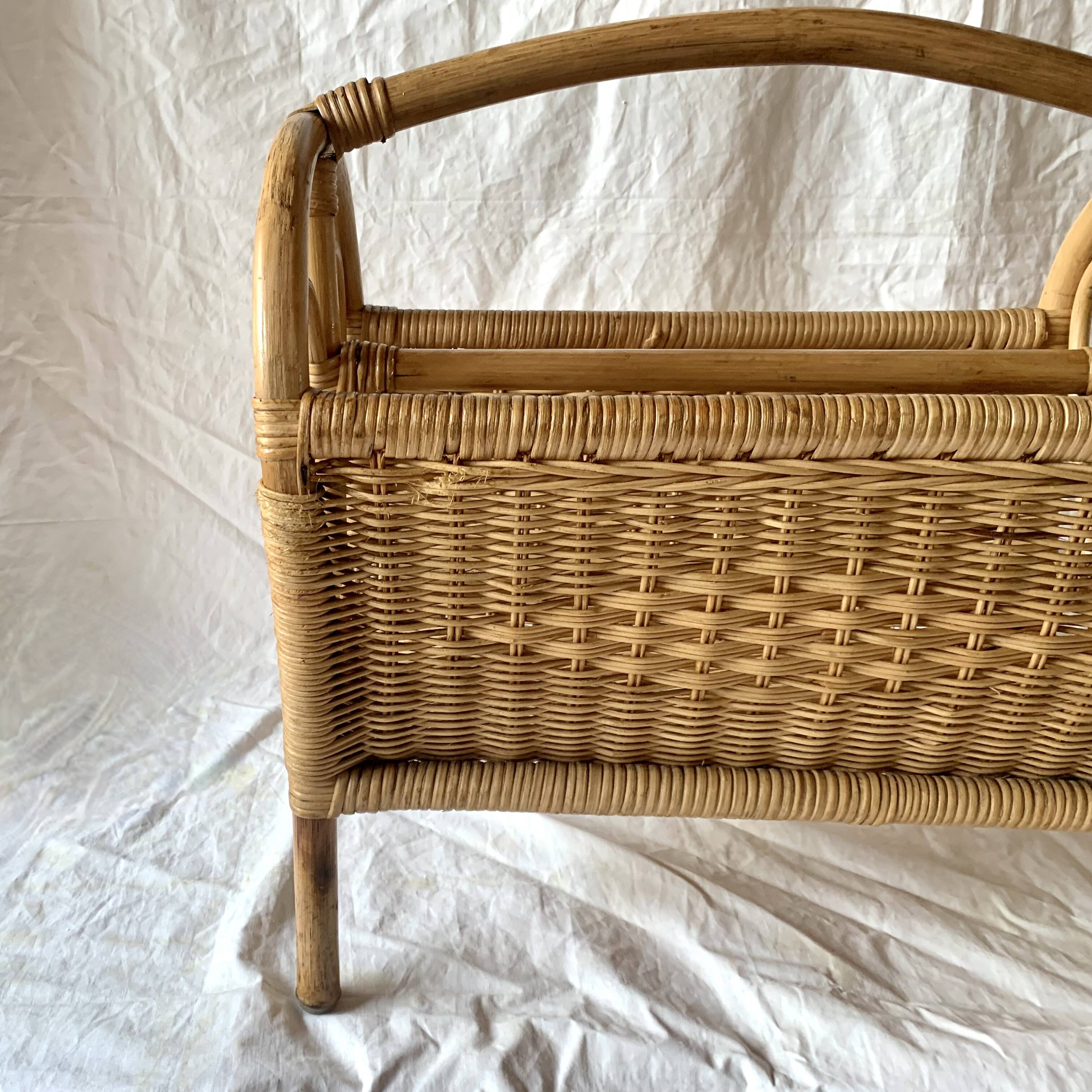 Vintage wicker and bamboo magazine rack