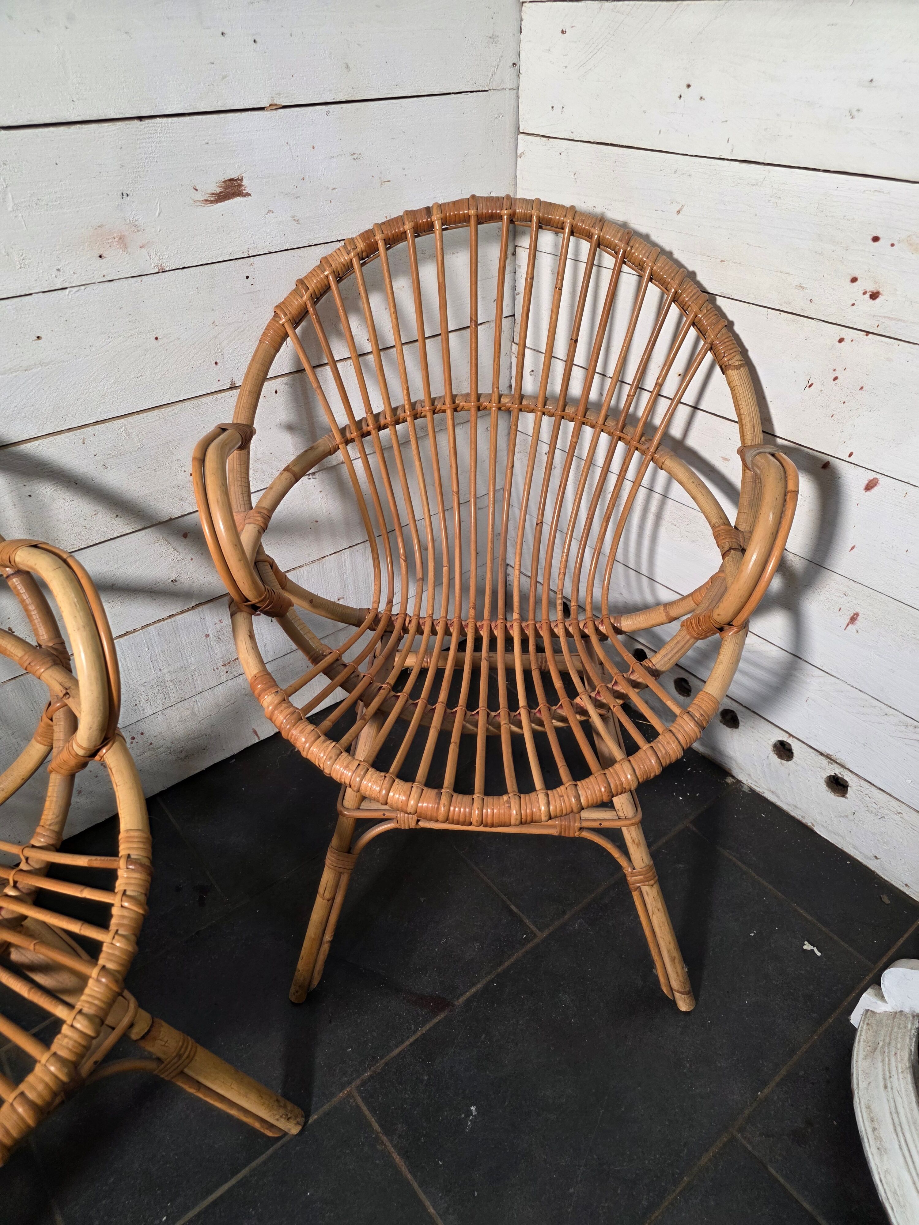 Pair of 1960s rattan armchairs