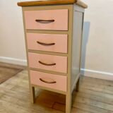 Beige and pale pink revamped 4-drawer bedside table