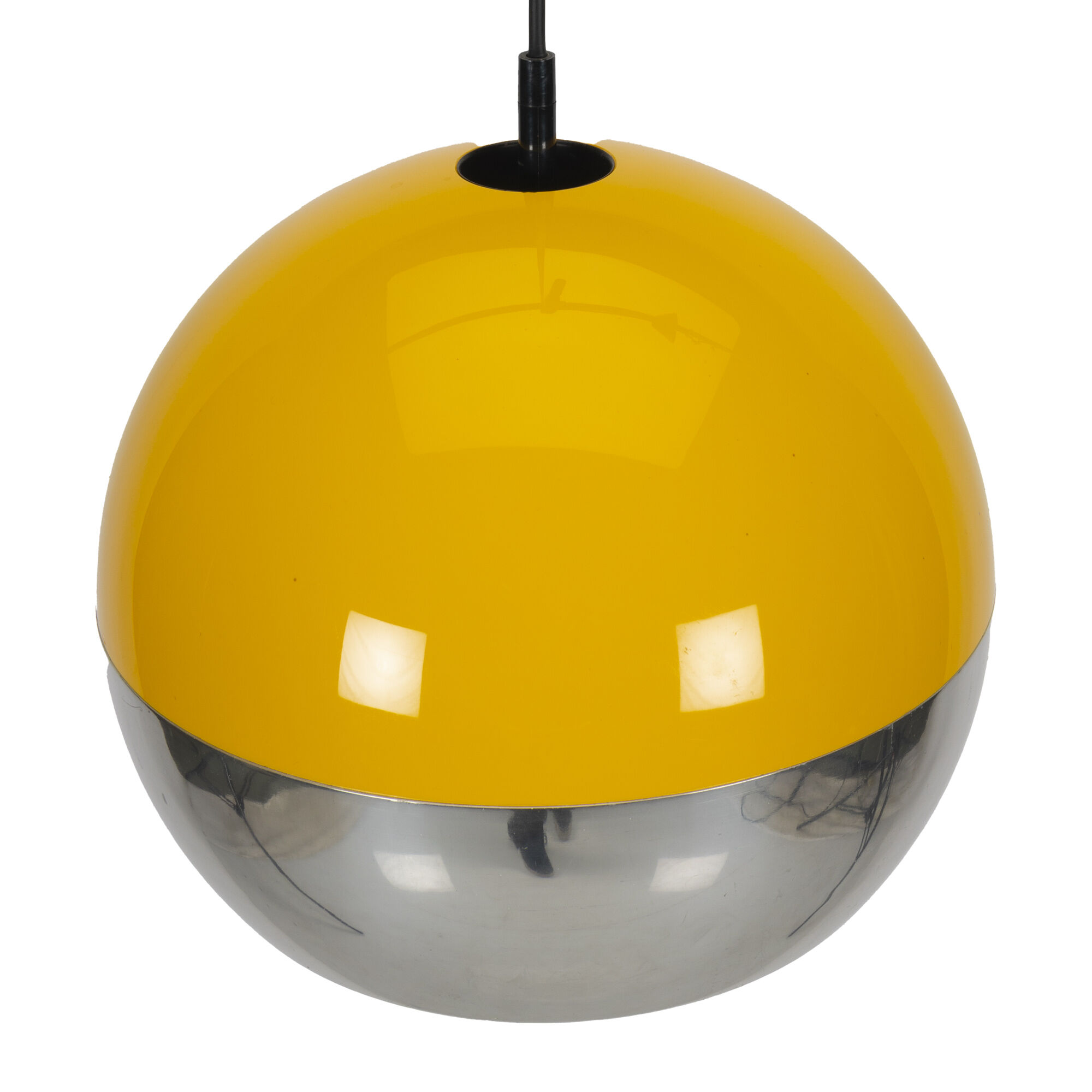Yellow and chrome space age pendant lamp