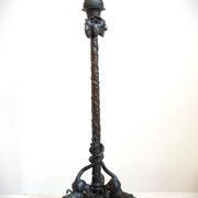 Vintage table lamp in patinated bronze with lion decor, 1950s.