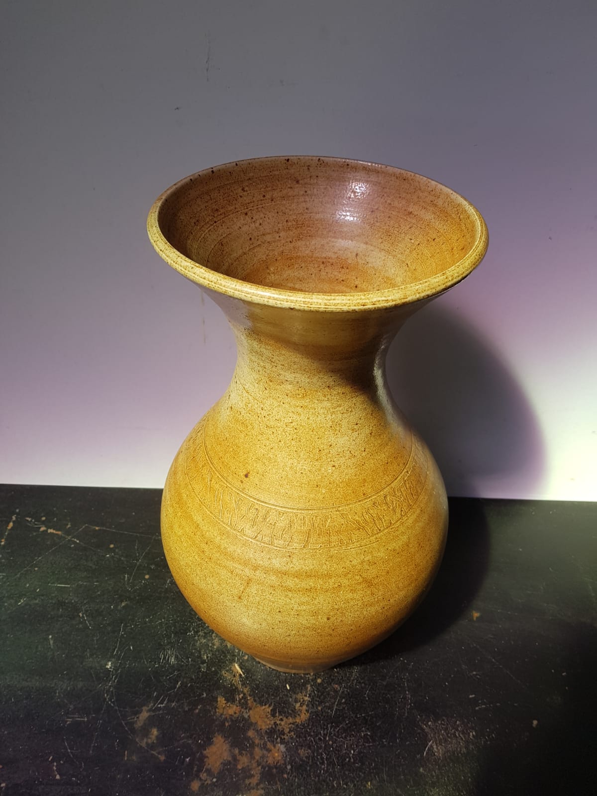 Vase Old Sandstone Brown Beige Décor Chisled Col Corolla Deco Vintage