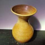 Vase ancien grès marron beige décor ciselé col corolle déco vintage