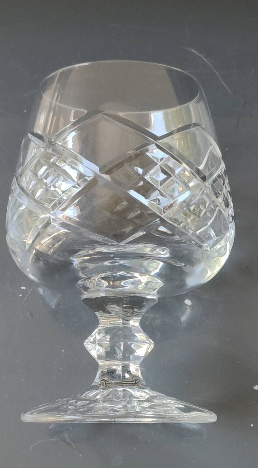 Lot of 6 x Cognac/Brandy glasses. Cut Bohemian crystal. Boho chic.