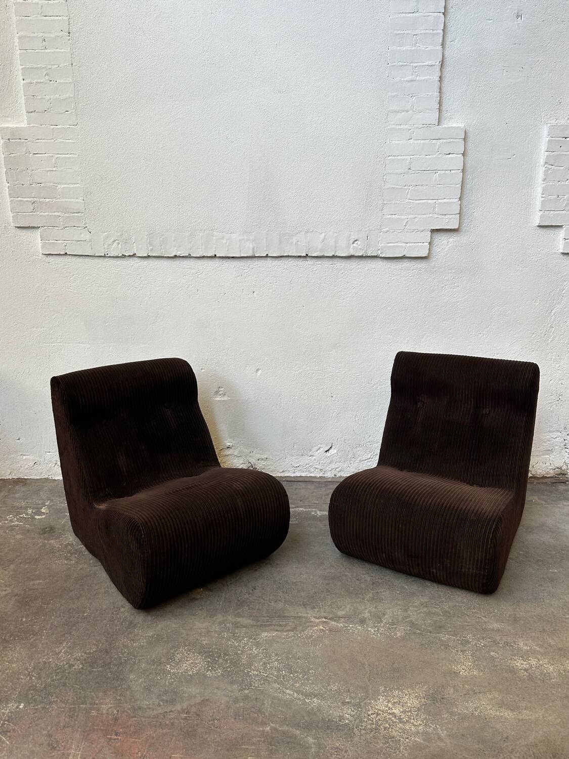 Pair of brown corduroy armchairs