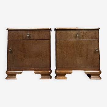 Pair of Art Deco period bedside tables or nightstands in magnifying glass circa 1930