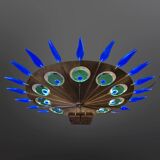 Lampadaire artisanal en laiton, chêne et plexiglas, Pays-Bas, années 1970