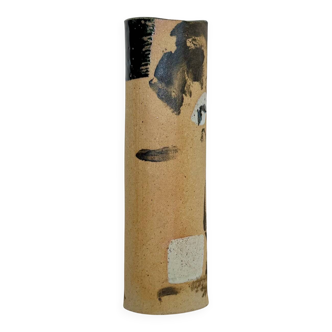Vase rouleau en grès peint années 90