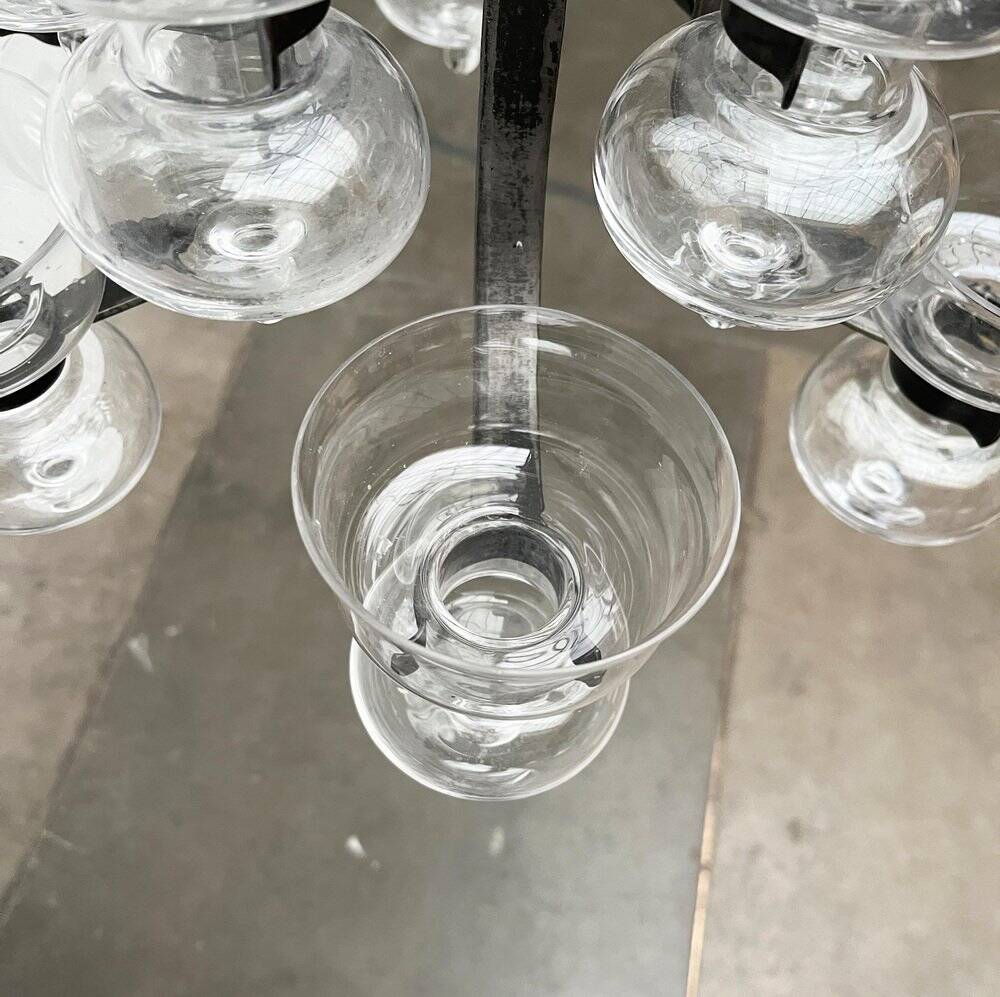 Lustre suédois mi-siècle en fer forgé et verre par Bertil Vallien et Axel Strömberg pour Kosta Boda et Bolin Smide, années 1960