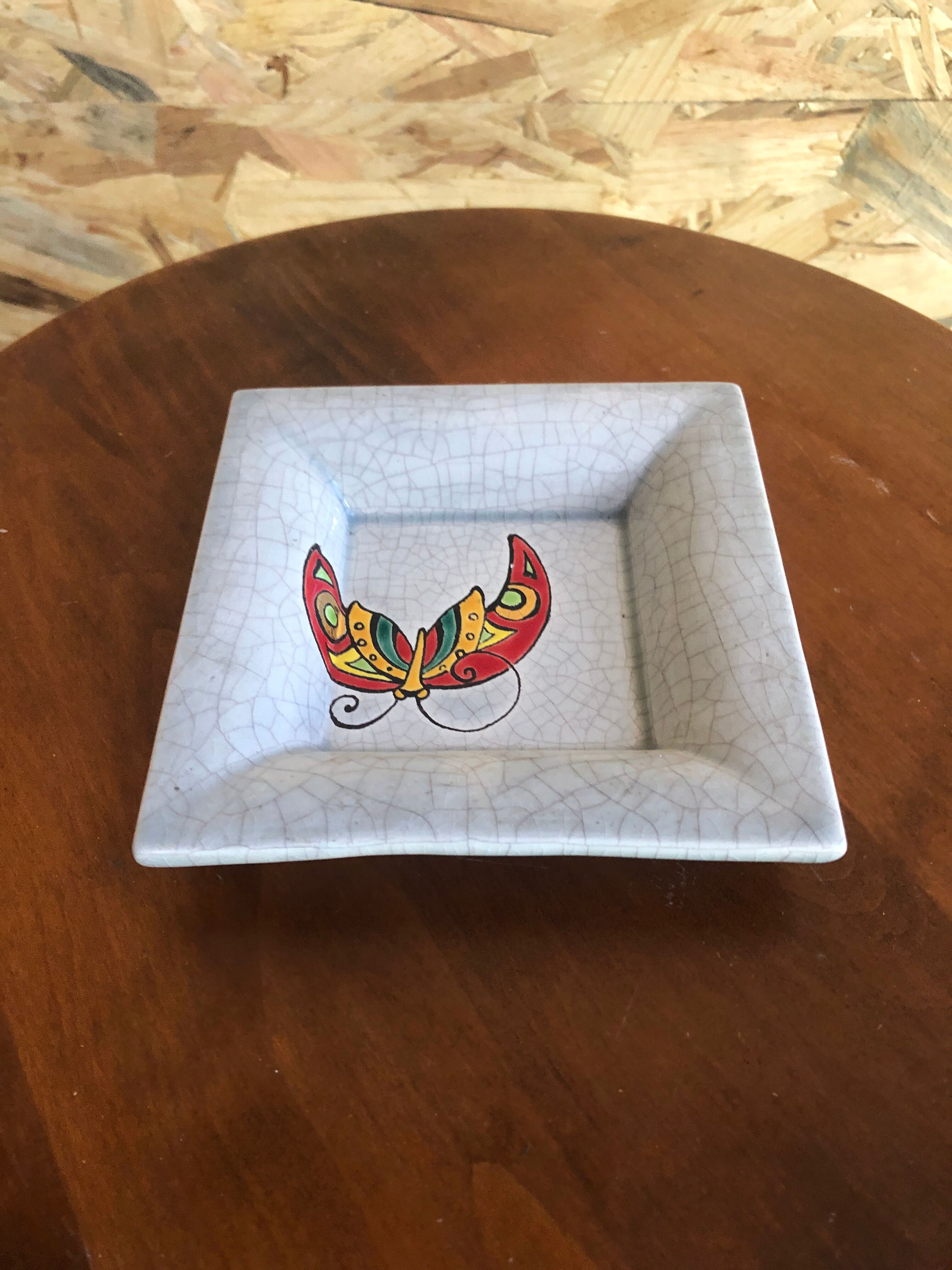 Old empty ashtray emaux de longwy district 1790 ceramic cracked vintage