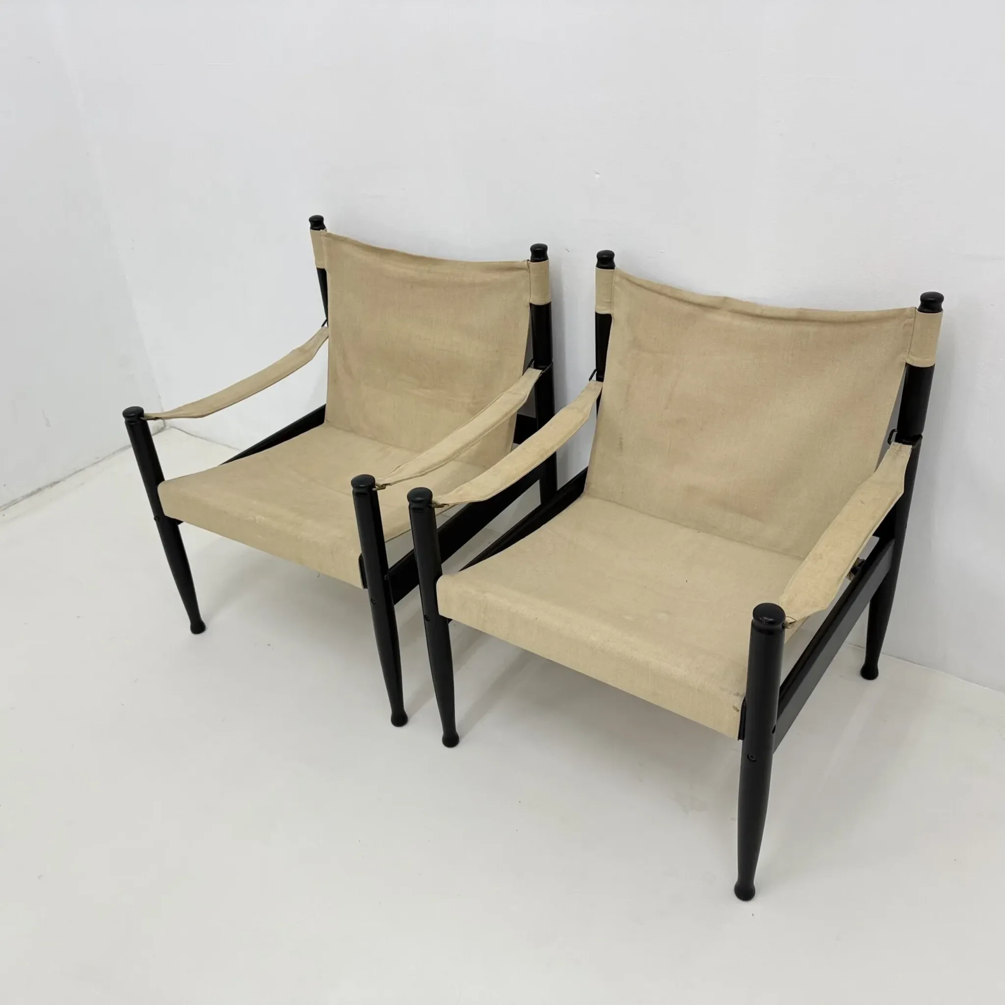 Set of mid-century Danish safari chairs by Erik Wørts for Niels Eilersen, 1960s