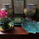 Large Hand-Painted Ceramic Double Handled Vases,  France, Set of 2