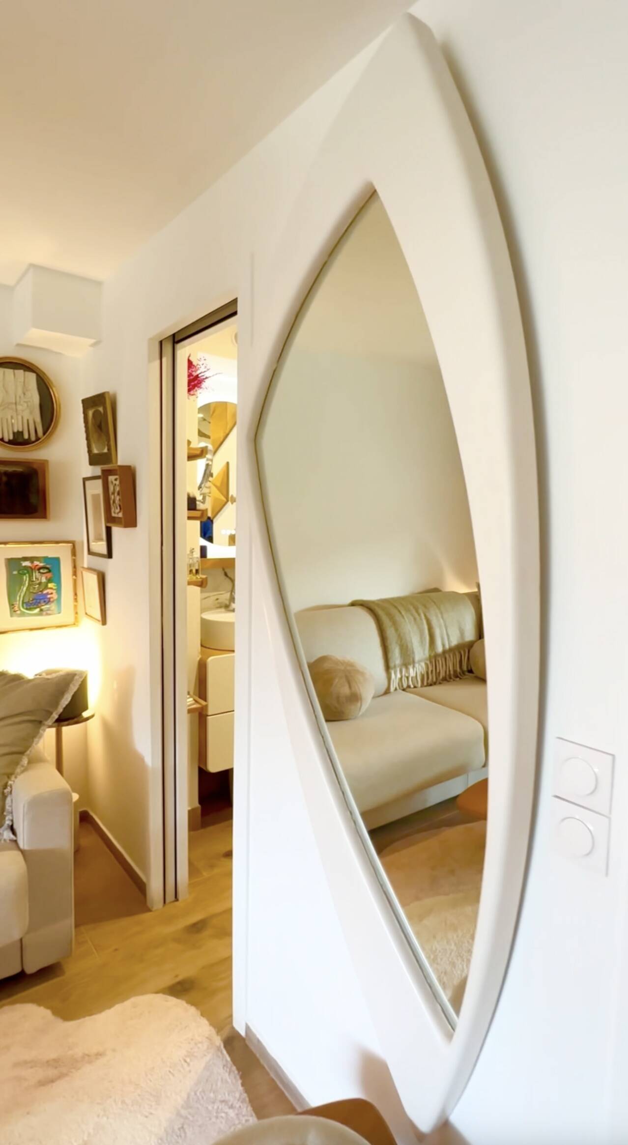 Space Age XXL lacquered wood mirror, France 1970s