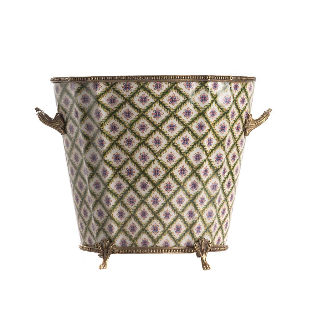 Cache pot haut Fleur géométrique Porcelaine et Bronze