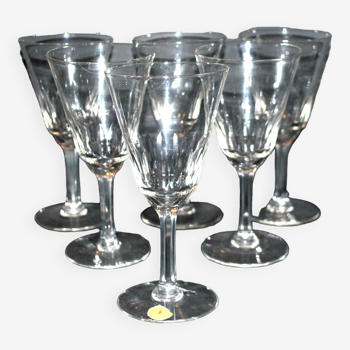Meisenthal, série de 6 verres à vin en verre soufflé taillé