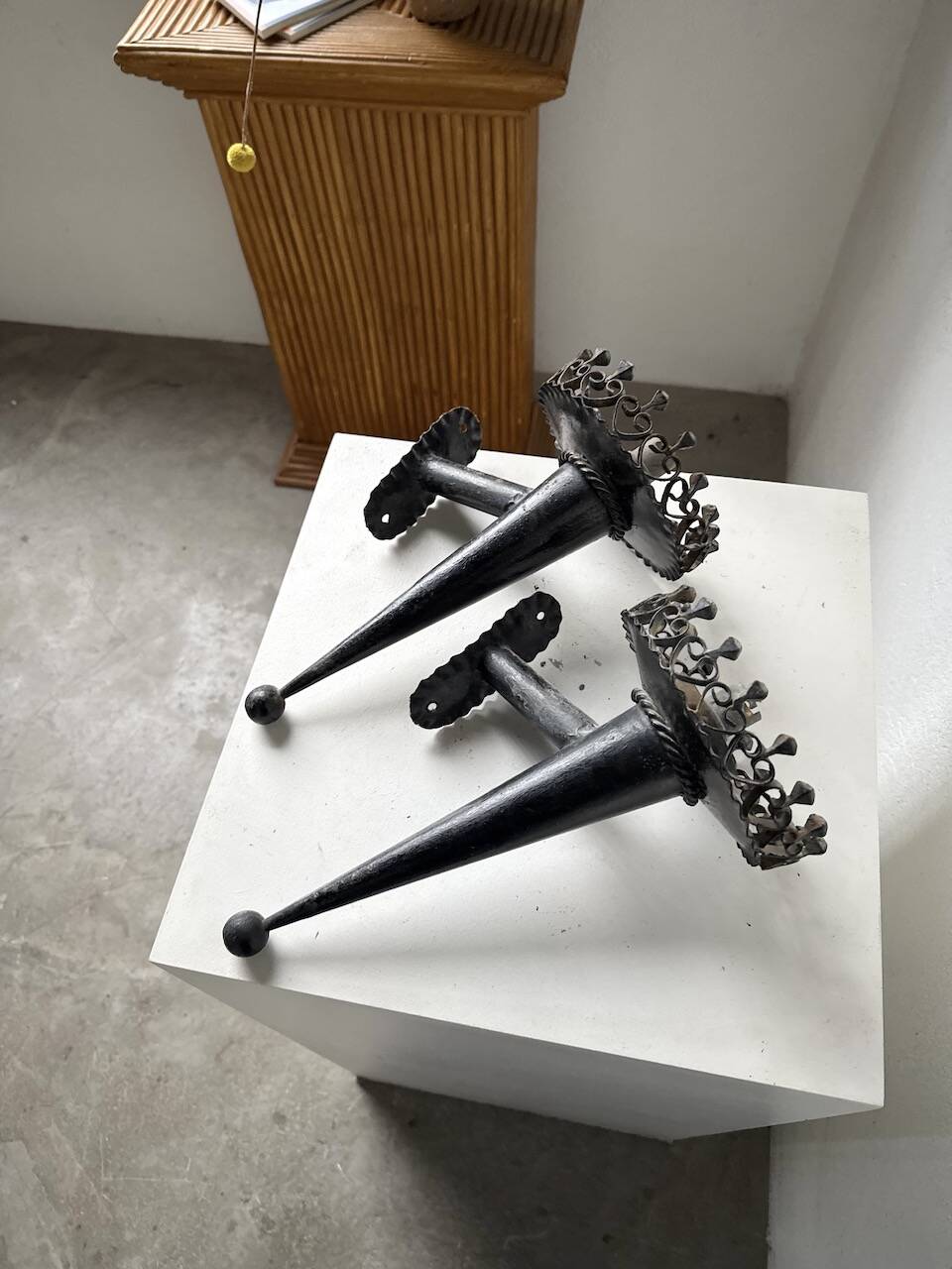 Black metal brutalist wall lights
