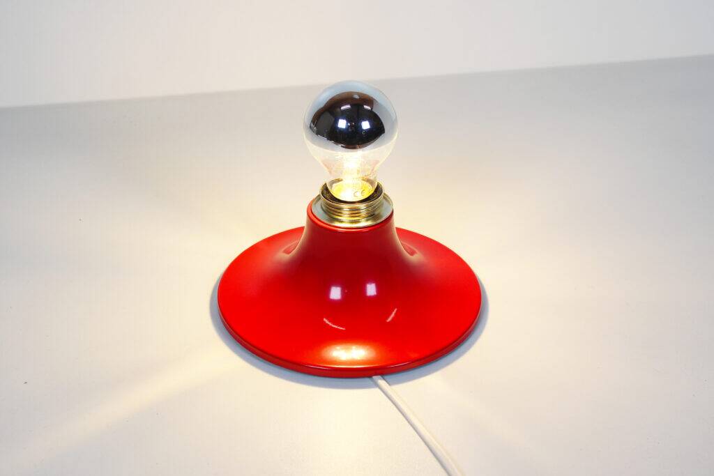 Pair of petite red disc sconces, Italy 1980s