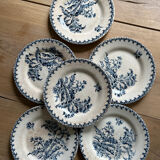 6 antique dessert plates, ironstone Gien Chardons