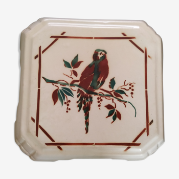 Ceramic dish mat with parrot decoration