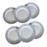 6 assiettes à dessert vintage faïence blanche et bleue