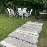 Complete garden furniture set in wood and metal