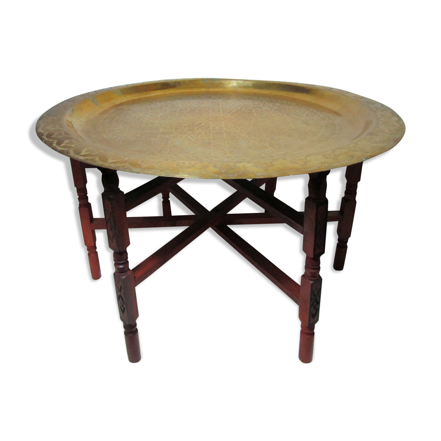 oriental coffee table Moroccan gilded brass etched 80cm ethnic