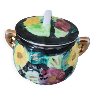 Multicolored ceramic covered tripod pot