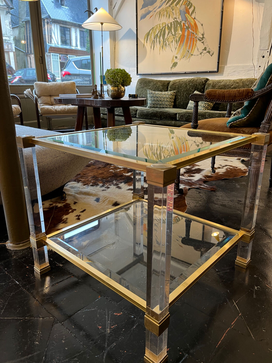 Bout de canape  plexiglas et verre 1960