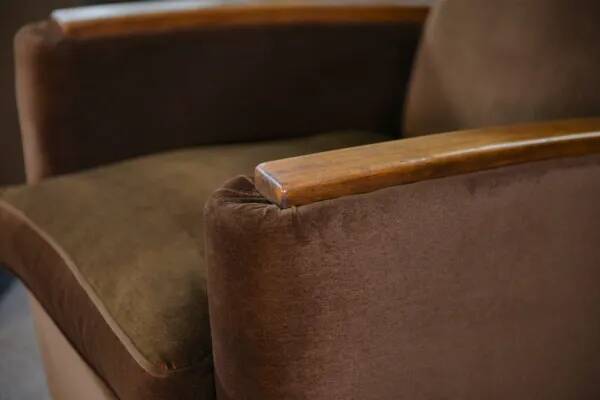 Pair of Art Deco velvet club chairs in the style of Jules Leleu, 1930s