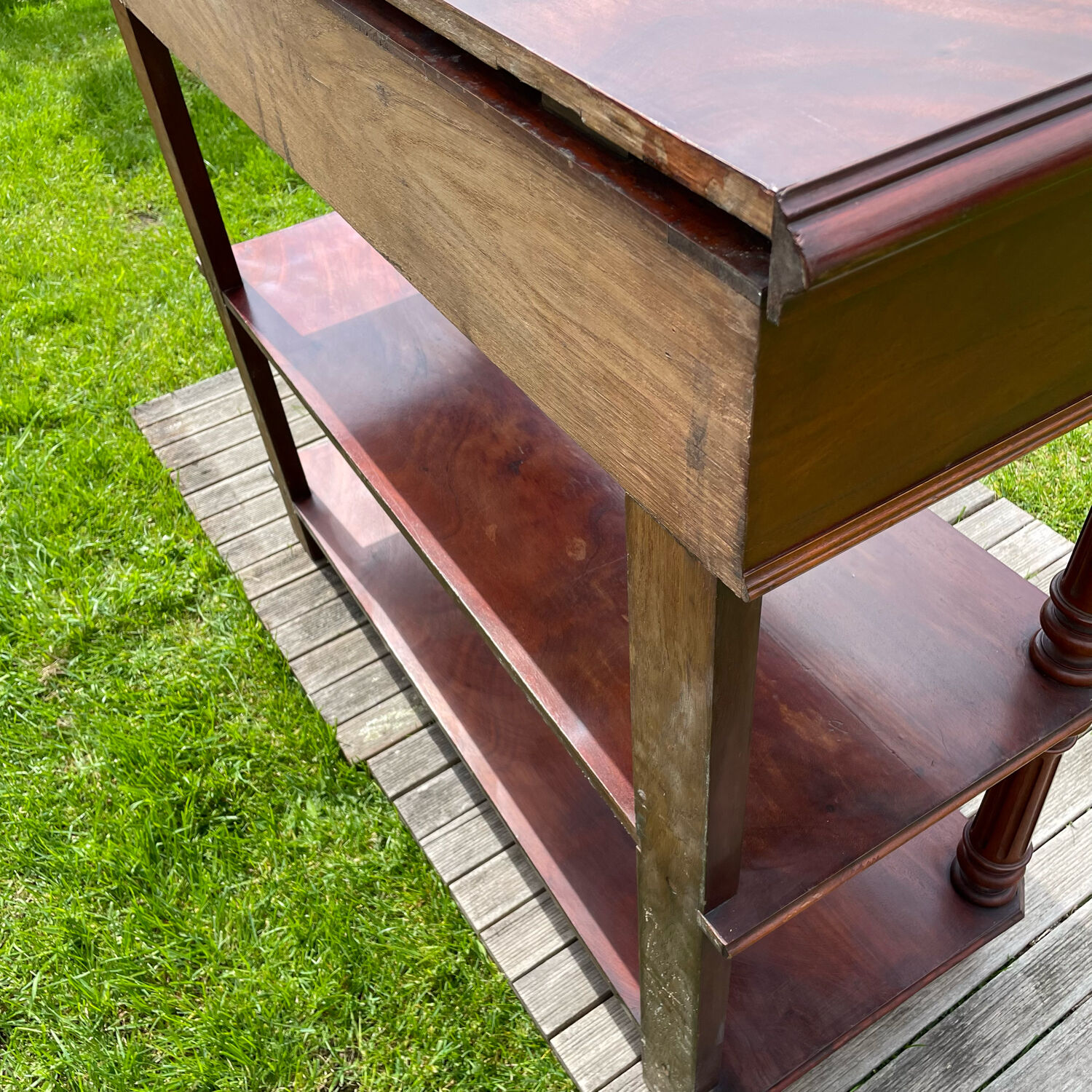 Console desserte acajou et marbre
