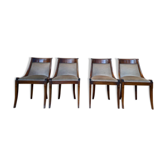 Set of 4 Empire gondola chairs in solid mahogany and velvet.