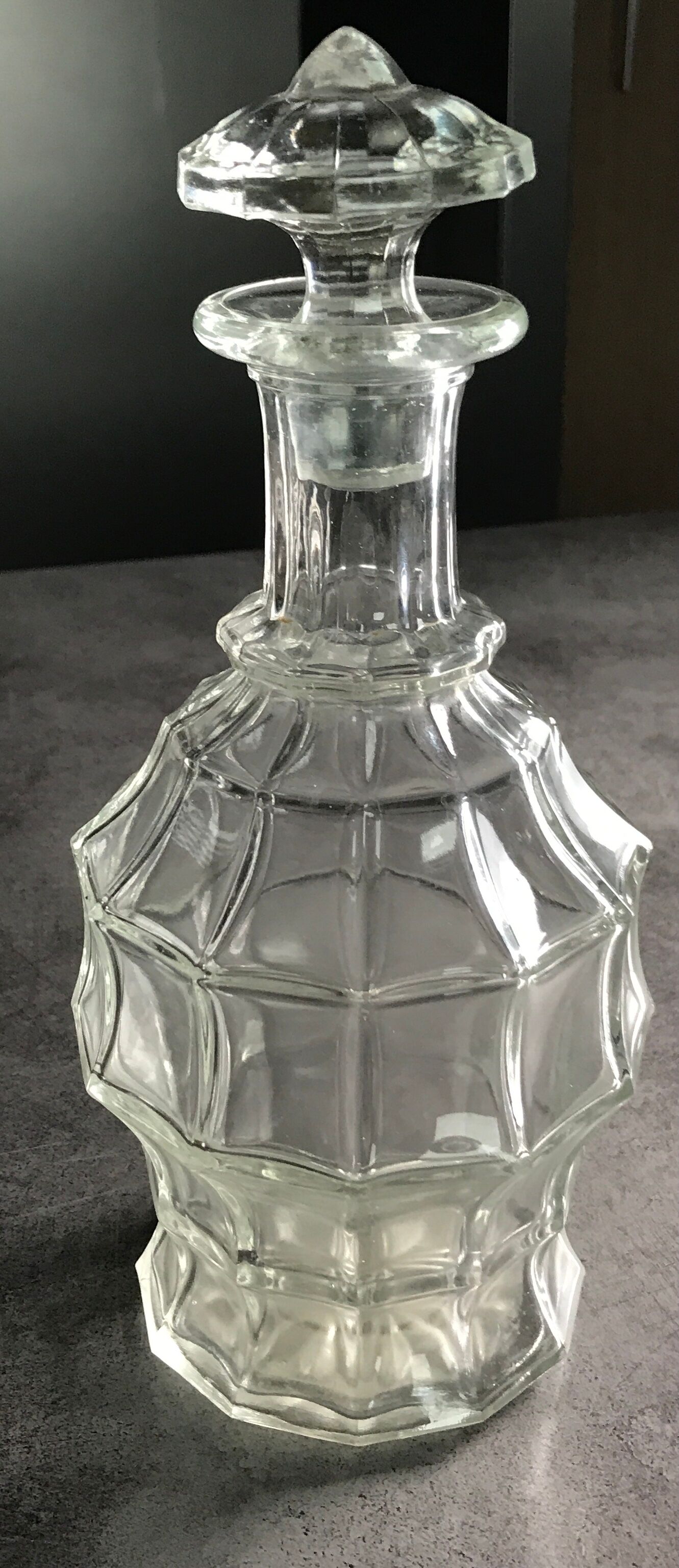 Old faceted glass liqueur carafe and stopper - 27 cm